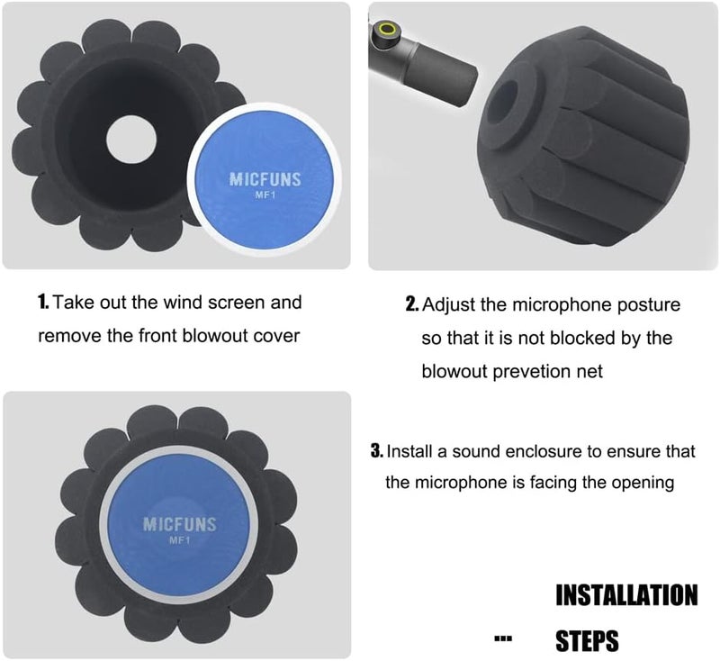 micfuns MF2 Microphone Windscreen Pop Filter,Side Cutout 45-60-mm Suspended Microphones SM7B, Sound Absorbing Foam Reducing Noise And Reflections - Image 3
